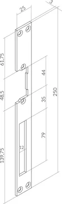 Produktbild von Schließblech zu O&C Türöffner, lang, 250 x 25 x 3 mm,Stahl grau beschichtet