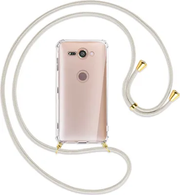 Produktbild von Handykette Backcover-Schutzhülle mit Band (Metall goldfarben) für Sony Xperia XZ2 Compact - broken white