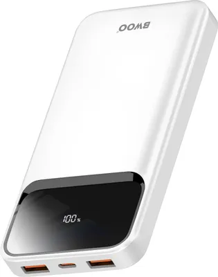 Image de Bwoo, Powerbank 10000mAh 22.5W USB-C + 2 USB Indicateur LED, Blanc