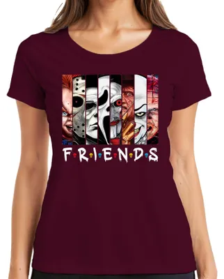 Obrázok produktu pre FRIENDS Horor Ikonen Jason Michael Pennywise Freddy Chucky Kult Damen T-Shirt, Burgundy, S