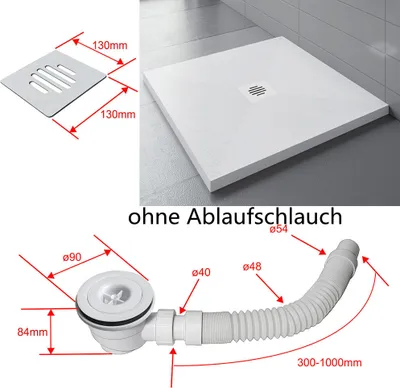 Produktbild von Duschtasse 90x90x3cm Höhe Quadratisch Duschtasse+Decke(Kunststoff)Ablaufgarnitur Für Duschkabine Duschwand
