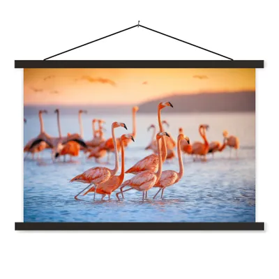 Produktbild von MuchoWow® Textilposter Flamingo - Tiere - Wasser - Rosa 120x80 cm mit schwarzem Rahmen - Wanddeko