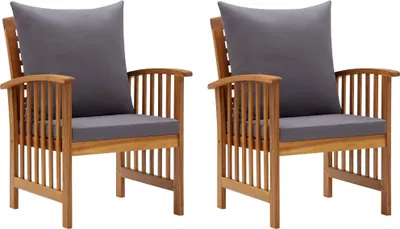 Image de Chaises de jardin avec coussins lot de 2 Bois d'acacia massif