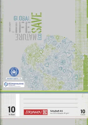 Produktbild von BRUNNEN Schulheft A5 kariert Lineatur 10 16 Blatt Recyclingpapier