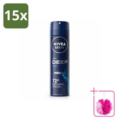 Immagine prodotto di 15 deodoranti spray NIVEA MEN Deep Beat - 150 ml - Confezione risparmio - 15 pezzi
