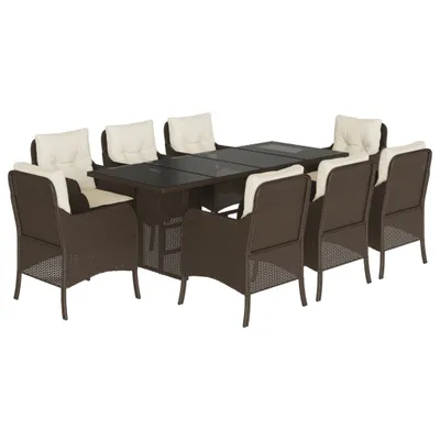 Produktbild von vidaXL 9-tlg. Garten-Essgruppe mit Kissen Braun Poly Rattan