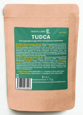 Image de BOOS LABS : La plus forte concentration de Tudca (acide tauroursodésoxycholique) : 1500 mg par portion, 144 capsules végétales, 3 capsules par jour, présentées en sachet