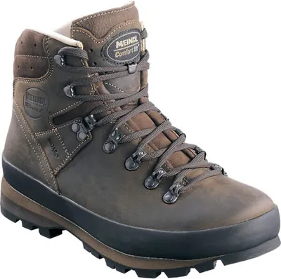 A single brown hiking boot is shown against a white background.