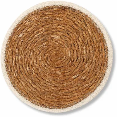 Image de PARENCE. – Dessous-de-plat rond en algues, Ø 20 cm, avec bordure blanche – Set de table naturel et rustique – Accessoire de cuisine résistant à la chaleur