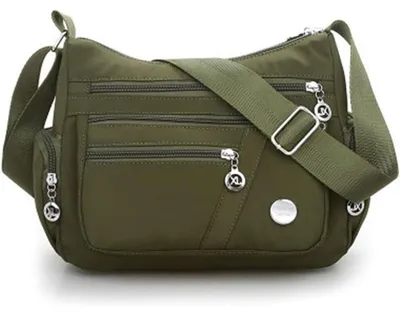Productafbeelding van Schoudertas, nylon, dames, meerdere vakken, waterdicht, legergroen