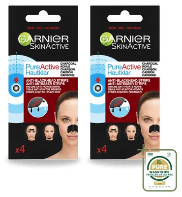Produktbild von 2 x Garnier Pure Active Anti-Mitesser-Strips - Aktivkohle - Nase, Stirn & Kinn - Vorratspackung - 2 Stücke