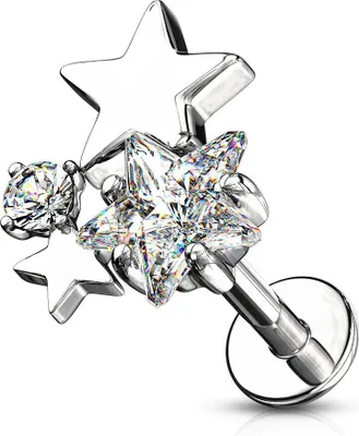 Produktbild von Labret Piercing Lippenpiercing Stab Sterne Stars Monroe Madonna Medusa Stecker Stud Zirkonia Kristalle Autiga® silber 1,2 mm 6 mm