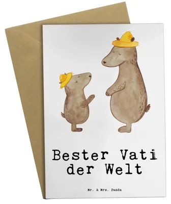 Produktbild von Mr. & Mrs. Panda babykarte Bär Bester Vati der Welt - Weiß - Geschenk, einladungskarten, Geschenkidee, Grußkarte, Mann, Eltern, Paps, Dankeschön, osterkarte, Grußkarten