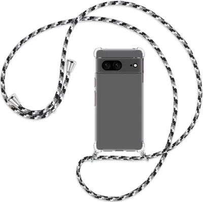 Produktbild von Handykette Backcover-Schutzhülle mit Band (Metall silberfarben) für Google Pixel 7 - schwarz/grau/weiß