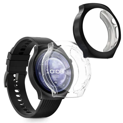 Produktbild von kwmobile 2x Silikon Hülle für Huawei Watch 5 46mm Schutzhülle - Fullbody Display Cover Set aus Silikon - Transparent Schwarz