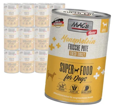 Zdjęcie produktu dla MAC's Dog Mokra Karma Monoproteinowa Z Indykiem 12x400g Dla Psów Skłonnych Do Alergii