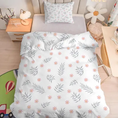 Productafbeelding van Beddengoed voor babybed, 100x135 cm, 2-delig, wit, roze, bloemenprint, microvezel, met rits