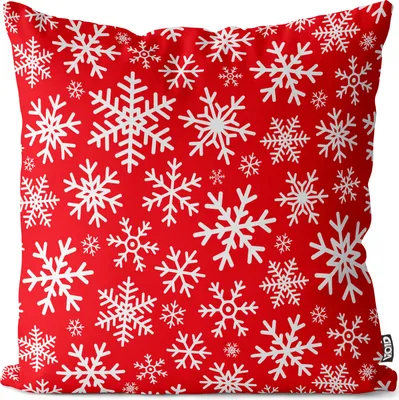 Produktbild von VOID Schneeflocken Weiss Rot Kissenbezug Kissenhülle Sofakissen Kissen Deko Outdoor-Kissen Dekokissen