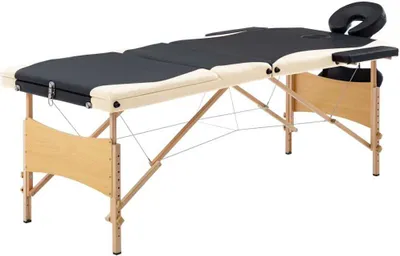 Image de Table de massage pliable 3 zones Bois Noir et beige