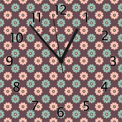 Produktbild von Wallario Design Wanduhr Muster mit grünen und rosa-farbenen Blüten aus Echtglas, Größe 30 x 30 cm