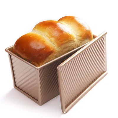 Produktbild von CANDeal Für 450g Teig Toast Brot Backform Gebäck Kuchen Brotbackform Mold Backform mit Deckel(Gold-Rechteck-Welle)