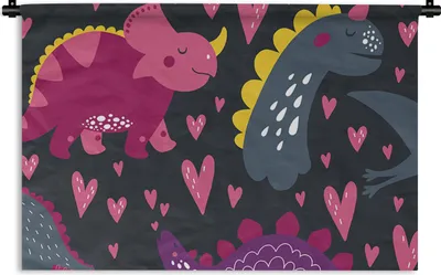 Produktbild von MuchoWow® Wandteppich Wandbehang Dinosaurier - Kind - Muster - Rosa - Mädchen 90x60 cm Tapisserie Dekoration Wandtuch - Wandskulpturen - Bildteppich