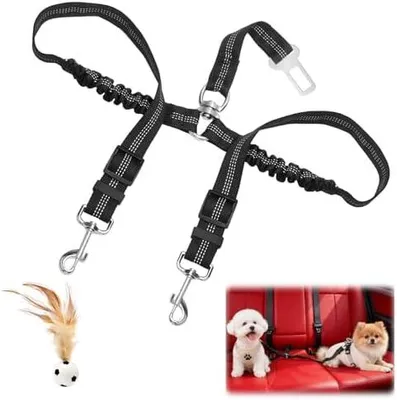 Produktbild von Hunde Anschnallgurt Auto 2-in-1,Verstellbarer elastischer Hundegurt Auto Rückbank, universelles Hundegeschirr Auto für sichere Autofahrten, geeignet für Rückbank & Hundegurt Auto Kofferraum
