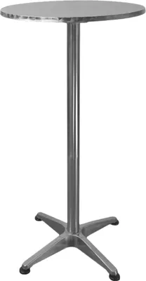 Produktbild von Stehtisch höhenverstellbar & klappbar mit Husse | Rund | HxØ 75-115x60cm | In- & Outdoor | Aluminium | MDF-Platte mit Edelstahlbeschichtung | Silber | Gastro Bistrotisch wetterfest Klapptisch Gartentisch
