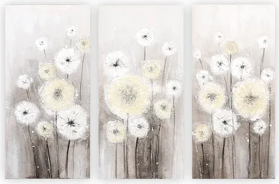 Image de Gilde Bild, rechteckig, "Dandelion", Pusteblumenmotiv, Leinwand, creme, grau, ,, B. 30 cm, H. 60 cm 3 Stück wie abgebildet 52306