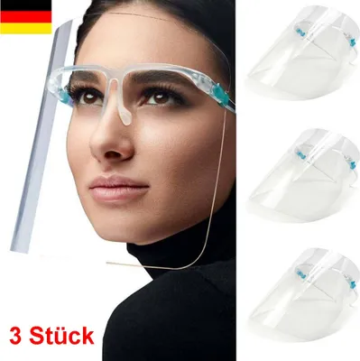 Produktbild von GKA 3 Stück Visier Schutzbrille Gesichtsschutz mit Brillengestell Brille sehr leicht ideal für Senioren und Brillenträger