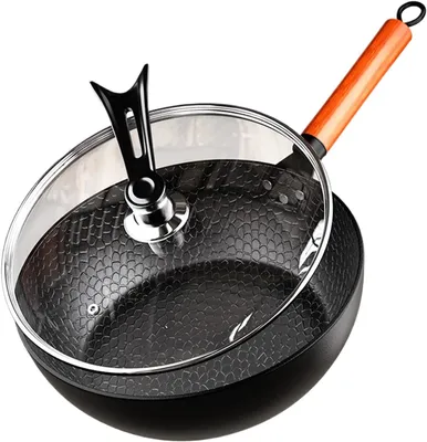 Produktbild von Antihaft-Haushaltspfanne mit Deckel, handgefertigte gehämmerte Pfanne zum Backen und für Induktionskochfelder