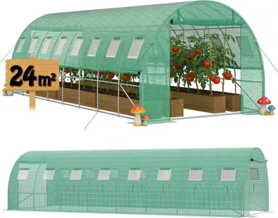 Obrázek produktu pro LARS360 Skleník na rajčata Zahradní tunel 800x300x200 cm, stabilní fóliový skleník s ocelovým rámem, zelená PE síť, okna a dveře, skleník na rostliny Zahrada