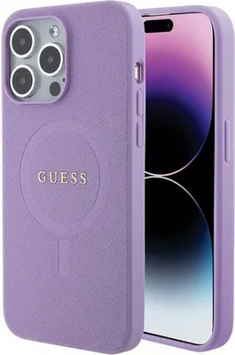 Obrázok produktu pre Guess Saffiano MagSafe kryt na iPhone 15 Pro (GUHMP15LPSAHMCU) - fialový