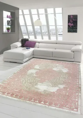Produktbild von Wohnzimmerteppich mit Ornamenten Teppich Vintage in Rosa Beige Creme Größe - 200 x 290 cm