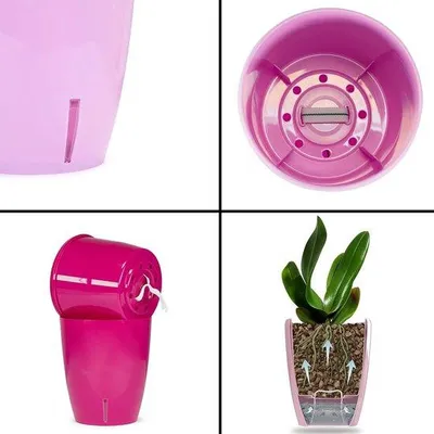 Zdjęcie produktu dla Zestaw 4 doniczek do storczyków – z automatycznym nawadnianiem – kolor piaskowy – średnica 16,5 cm