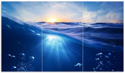Produktbild von Wallario Herdabdeckplatte aus Glas, Größe 90 x 52 cm 3-teilig, Motiv Wellen im Meer bei Sonnenuntergang