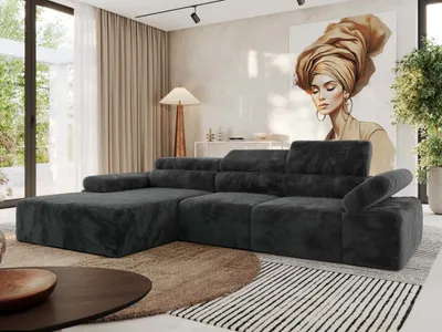 Produktbild von MKS MEBLE L-form Ecksofa RILASSO mit Relax-Funktion, verstellbare Kopfstützen - Dunkelgrau Plüsch - Links