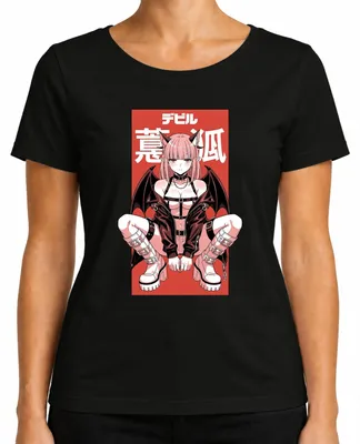 Imagen del producto de Camiseta negra para mujer, estilo anime, con diseño de demonio, súcubo, manga japonesa, estética Y2K, talla XL