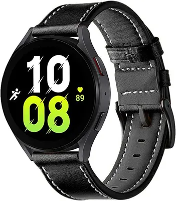 Produktbild von FFO2World Lederarmband 20 mm aus echtem Leder, kompatibel mit Samsung Galaxy Watch 7/6/5/4 (Classic/Pro/FE), Garmin & Huawei – Schwarz