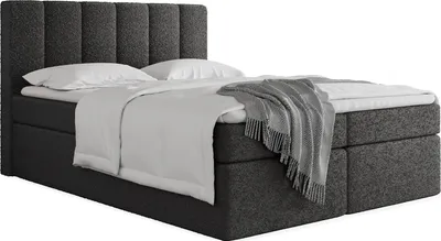 Obrázek produktu pro Boxspring postel 180x200 s úložným prostorem – čalouněná manželská postel s 7zónovou matrací s taštičkovými pružinami, včetně 5 cm komfortní pěnové vrstvy – postel s úložným prostorem a vysokým čelem, bouclé látka – černá