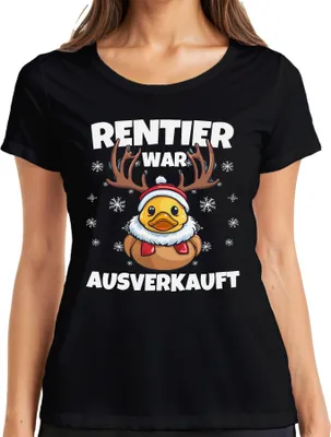 Produktbild von Rentier War t Ente Elch Lustig - Weihnachten Xmas Christmas Damen T-Shirt, Schwarz, XL