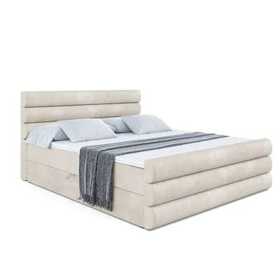 Produktbild von ALTDECOR Boxspringbett mit Fußteil, H3 Matratze und Topper - 180x200 cm - CELESTIA-Z - Taupe Samt - Polsterbett mit Bettkasten und Lattenrost, Bett mit Stauraum