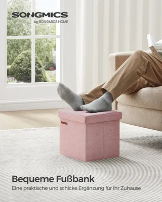 Produktbild von SONGMICS 30 cm Sitzbank mit Stauraum, klappbare Sitztruhe, Aufbewahrungsbox, Fußbank, pastellrosa