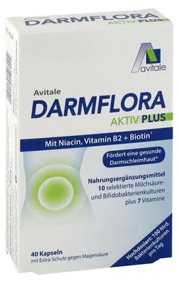 Produktbild von Nahrungsergänzungsmittel, Avital, Darmflora Aktiv Plus, 100 Milliarden lebende Probiotika aus 10 nützlichen Stämmen pro Portion, 40 Kapseln