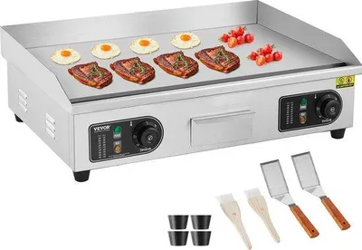 Zdjęcie produktu dla Elektryczna płyta grillowa, stal nierdzewna, 66 x 47 cm, 50–300°C, profesjonalna, EasyClean