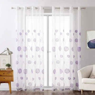 Produktbild von Famanu Voile Gardinen mit Blumenbordüre - Transparent, 2 Stück
