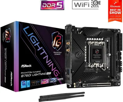 Zdjęcie produktu dla Asrock B760I Lightning WiFi, Intel, LGA 1700, Intel Core i3 12th Gen, Intel Core i3 13th Gen, Intel Core i5 12th Gen, Intel Core i5 13th Gen,..., DDR5-SDRAM, 128 GB, DIMM