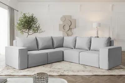 Produktbild von Ecksofa Designersofa ESTELLE in Stoff Opera Velvet Hellgrau Seite Universal