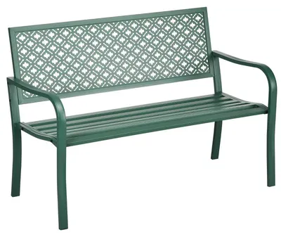Image de Banc de jardin en métal, motif floral | Couleur : vert foncé | Dimensions : 63 x 127 x 83 cm