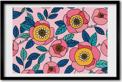 Produktbild von Bild 60x40 MDF-Rahmen, Wandkunst pinke Blumen